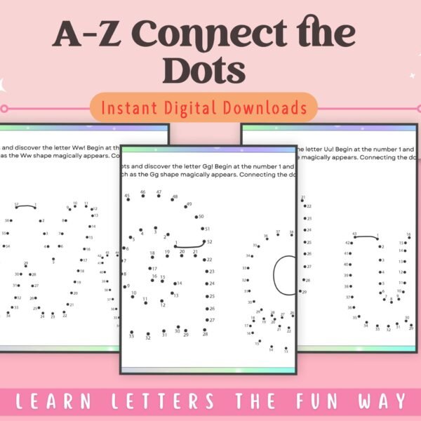 Help your child learn the alphabet with our A-Z Connect the Dots game. Great for both uppercase and lowercase letter practice, perfect for ages 4-7!