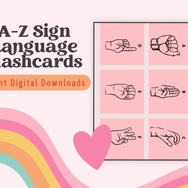 Teach your kids the alphabet and sign language with our A-Z Sign Language Flashcards. Ideal for ages 4-8!