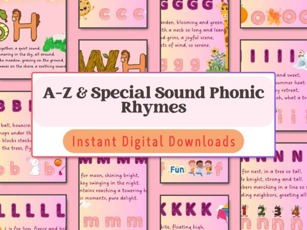 Engage early learners aged 3-6 in the fun world of phonics with this A-Z and special sound rhymes set. Designed to make learning sounds interactive and enjoyable, these rhymes will have little ones singing and learning in no time!