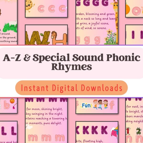 Engage early learners aged 3-6 in the fun world of phonics with this A-Z and special sound rhymes set. Designed to make learning sounds interactive and enjoyable, these rhymes will have little ones singing and learning in no time!