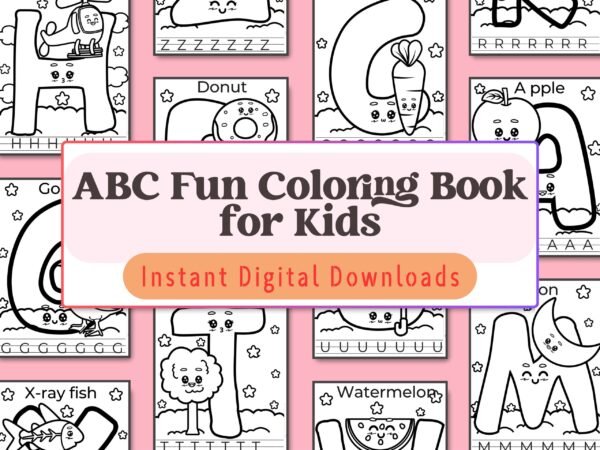 Learning the alphabet has never been this fun! This coloring book, perfect for kids aged 3-6, combines ABCs with creative coloring for a playful learning experience.