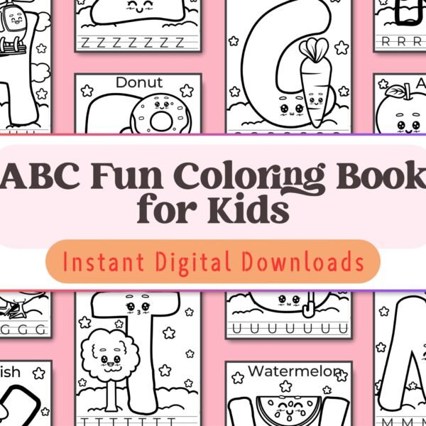 Learning the alphabet has never been this fun! This coloring book, perfect for kids aged 3-6, combines ABCs with creative coloring for a playful learning experience.