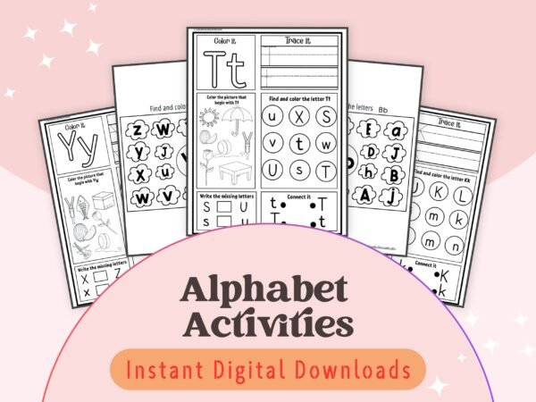 This fun-filled alphabet activity pack is perfect for kids aged 4-6, focusing on letter recognition, tracing, and early writing skills.