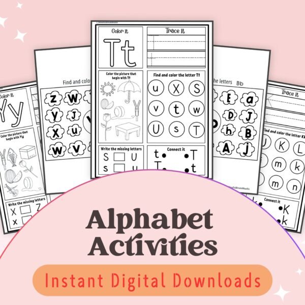 This fun-filled alphabet activity pack is perfect for kids aged 4-6, focusing on letter recognition, tracing, and early writing skills.