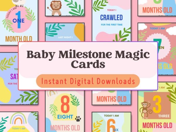 Capture precious moments with these enchanting milestone cards, perfect for documenting your baby’s first year of adventures, from newborn smiles to crawling at 12 months.