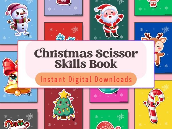 Ideal for ages 3-6! Improve scissor skills with this fun Christmas activity book, featuring festive cut-outs like Santa and candy sticks.