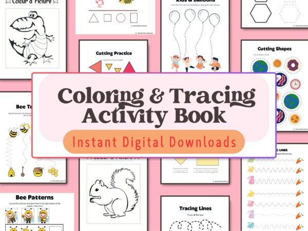 Creative learning for kids aged 3-6! This coloring and tracing book develops motor skills while exploring shapes, nature, and patterns.