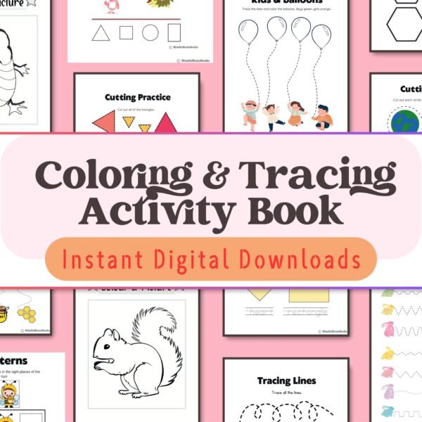 Creative learning for kids aged 3-6! This coloring and tracing book develops motor skills while exploring shapes, nature, and patterns.