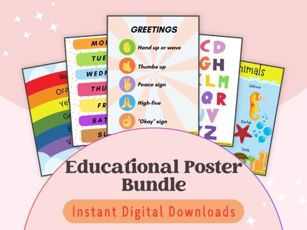 Decorate and educate with our Educational Poster Bundle! Covering topics from vegetables to sea animals, these colorful posters are perfect for kids aged 2-8.