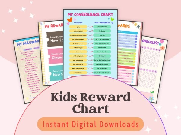 Our Kids Reward Chart makes tracking chores and good behavior fun and motivating! A perfect way to instill positive habits in children aged 3-8.