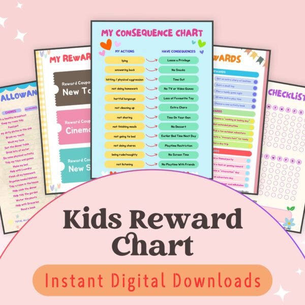 Our Kids Reward Chart makes tracking chores and good behavior fun and motivating! A perfect way to instill positive habits in children aged 3-8.