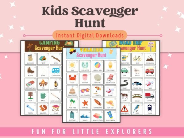 Our Kids Scavenger Hunt is a fun-filled activity designed to keep kids entertained while exploring their surroundings. Perfect for ages 4-10!