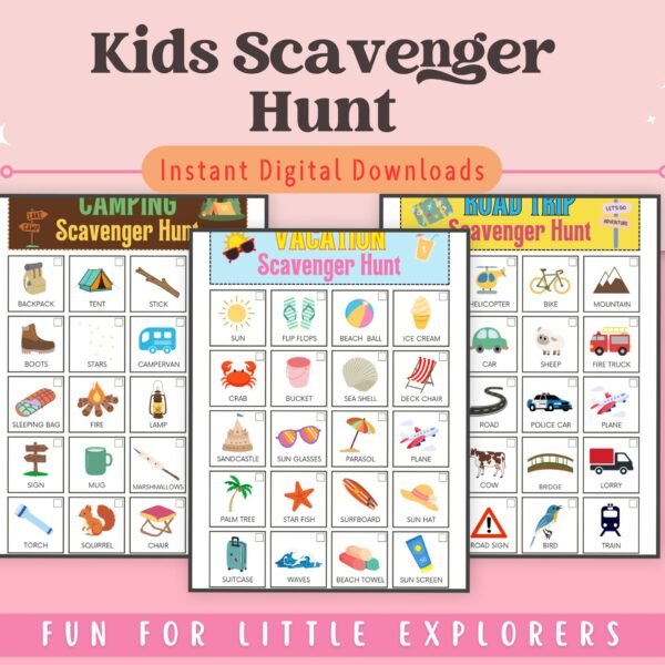 Our Kids Scavenger Hunt is a fun-filled activity designed to keep kids entertained while exploring their surroundings. Perfect for ages 4-10!