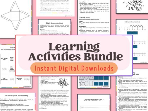 Ideal for ages 3-6, this 36-week learning activities bundle supports your child’s growth across language, math, science, and more with fun, hands-on activities.