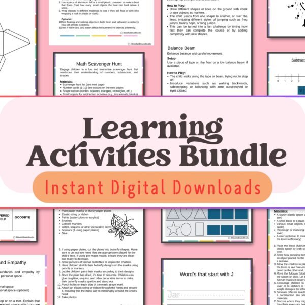 Ideal for ages 3-6, this 36-week learning activities bundle supports your child’s growth across language, math, science, and more with fun, hands-on activities.