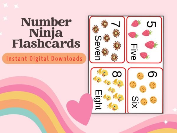 Turn counting into an exciting challenge for little ninjas! These flashcards are designed to make number mastery fun for kids aged 2-6.