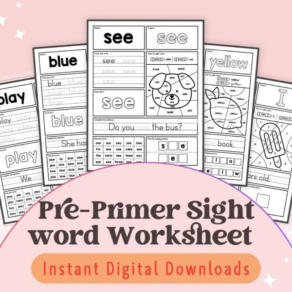 Help your child master pre-primer sight words with engaging worksheets! Activities include reading, writing, tracing, and sentence completion—perfect for ages 3-6.