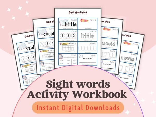 Boost early reading skills with our Sight Words Activity Workbook! Packed with fun activities like reading, tracing, coloring, and spelling, it’s the perfect learning companion for ages 4-7.