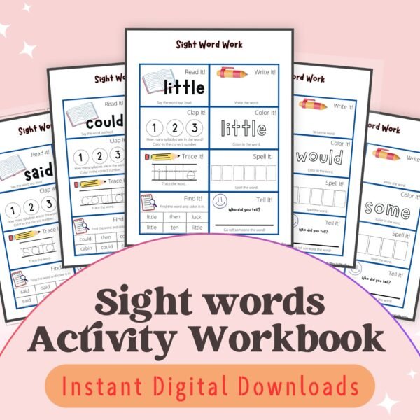 Boost early reading skills with our Sight Words Activity Workbook! Packed with fun activities like reading, tracing, coloring, and spelling, it’s the perfect learning companion for ages 4-7.