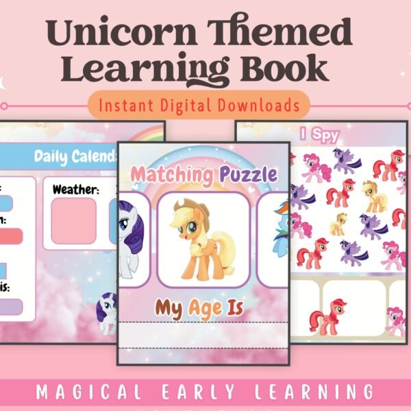 Discover the magical world of unicorns with this interactive learning workbook filled with fun tracing, matching, and sorting activities that build key developmental skills. Perfect for ages 3 to 6.