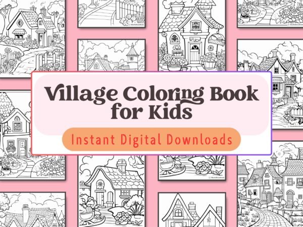 Let kids aged 4-8 explore the charm of village life with this delightful coloring book, packed with scenic adventures and fun details to color.